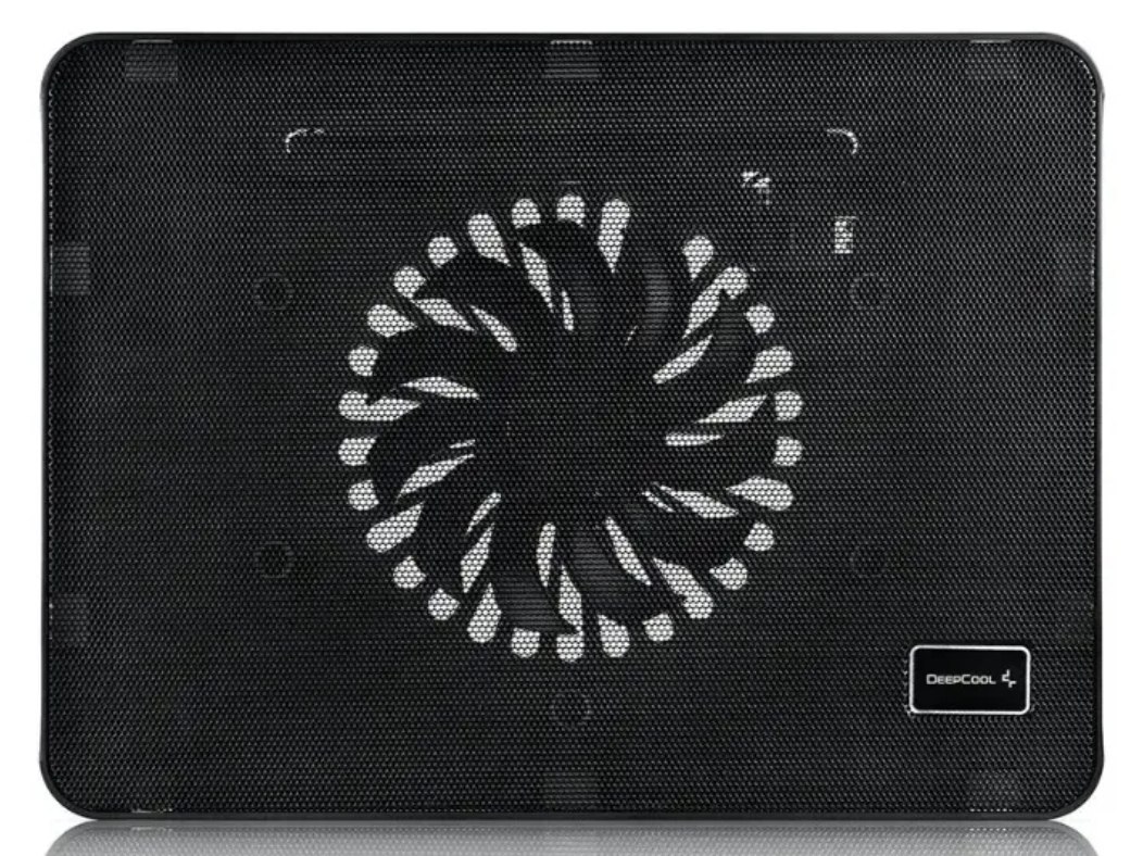 Base para notebook Deepcool Wind Pal Mini na cor preta com uma ventoinha central e grade metálica