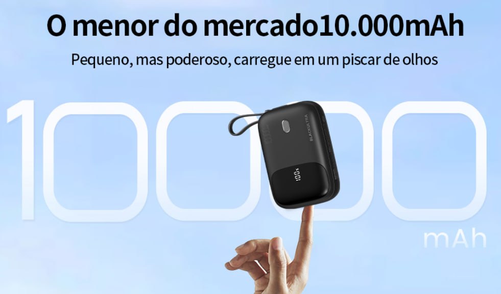 Power Bank Portatil 10.000mAh com Display LED e Cabo Integrado