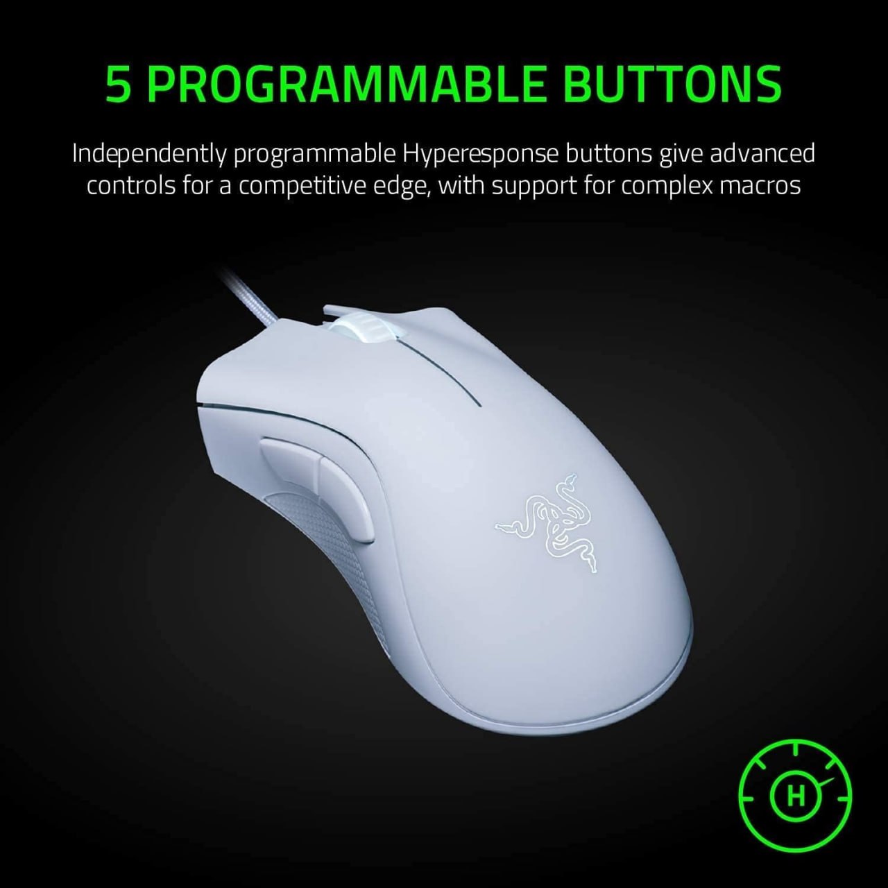 Razer DeathAdder Essential White Edition Mouse Gamer com Fio | Sensor Optico 6.400 DPI | Design Ergonomico | 5 Botoes Programaveis Hyperesponse |
