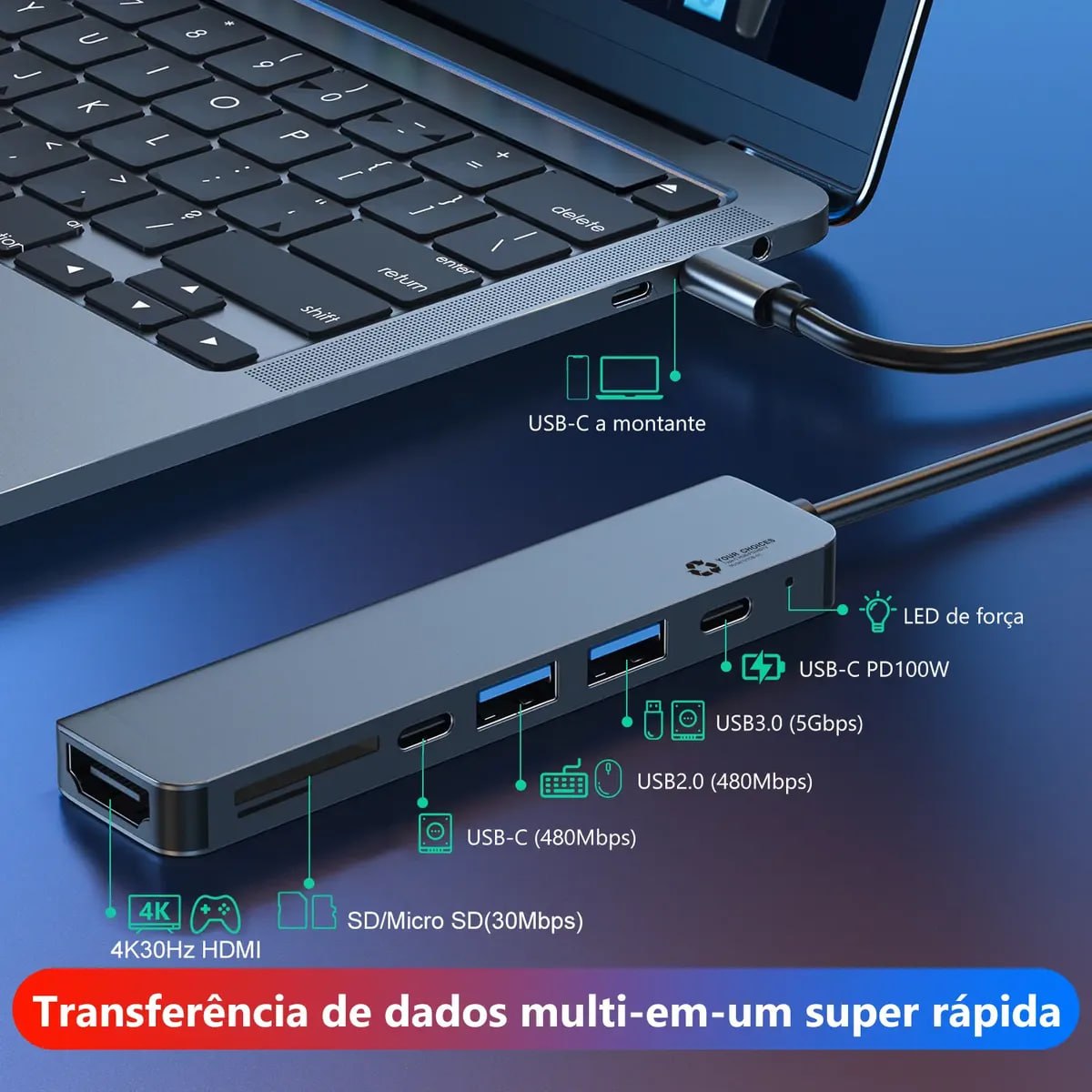 Adaptador USB C HDMI SD para MacBook