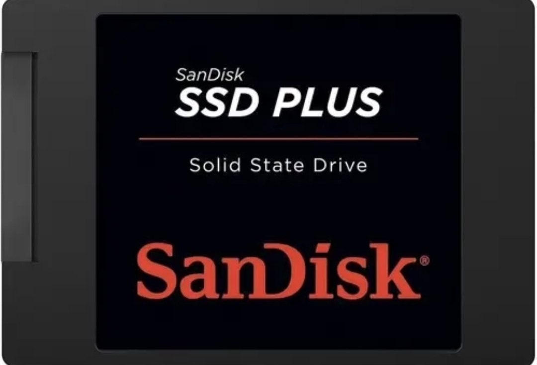 SSD SanDisk Plus 1TB Sata 3.0 na cor preta, com capacidade de armazenamento de 1 terabyte e design de 2,5 polegadas.