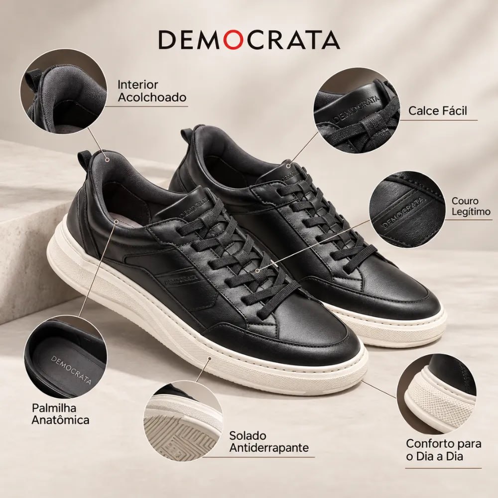 Sapatênis Masculino Democrata Pace Calce Fácil Couro
