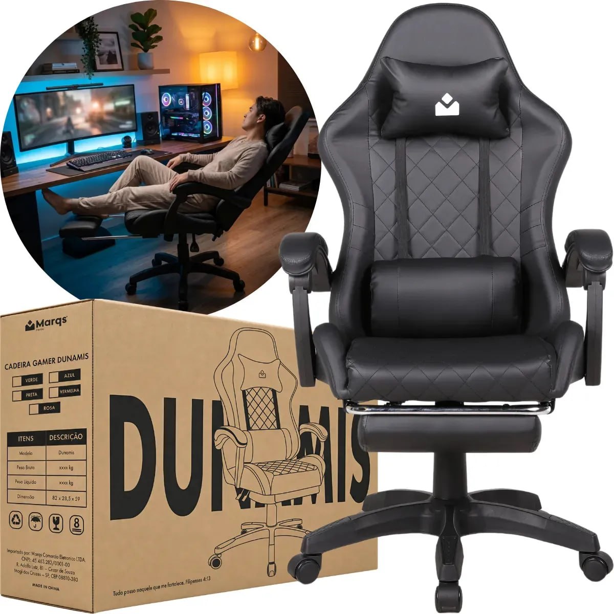 Cadeira Gamer Ergonômica Dunamis Preta Marqs Home