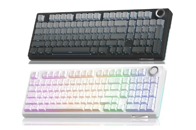 Teclado mecânico sem fio Solakaka Ki99 Pro com 99 teclas, conexão tripla (Bluetooth, 2.4G, USB-C), hot swap e iluminação RGB