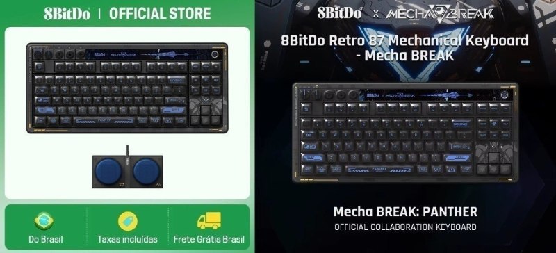 Teclado Mecânico Retrô 8BitDo Mecha BREAK com 87 teclas, design inspirado em consoles clássicos e teclas mecânicas