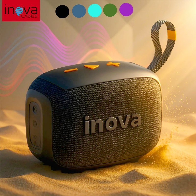 Caixa de som Bluetooth Portátil Inova Go 4 à prova d'água com design moderno e resistente, exibida em ambiente iluminado