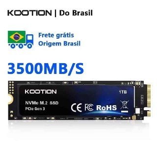 SSD NVMe Kootion 1TB com design preto e conectores M.2 expostos, compatível com PCIe Gen3 x4