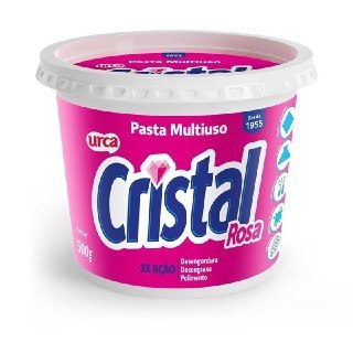 Embalagem rosa de sabão em pasta Cristal 500g com tampa branca