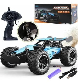 Carrinho controle remoto recarregável Berdoo Off Road Cross na cor azul, com rodas grandes e design robusto, posicionado sobre superfície clara