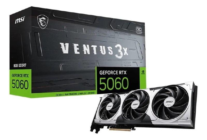 Placa de vídeo MSI RTX 5060 Ventus 3X OC com 8GB GDDR7 e design com três ventiladores