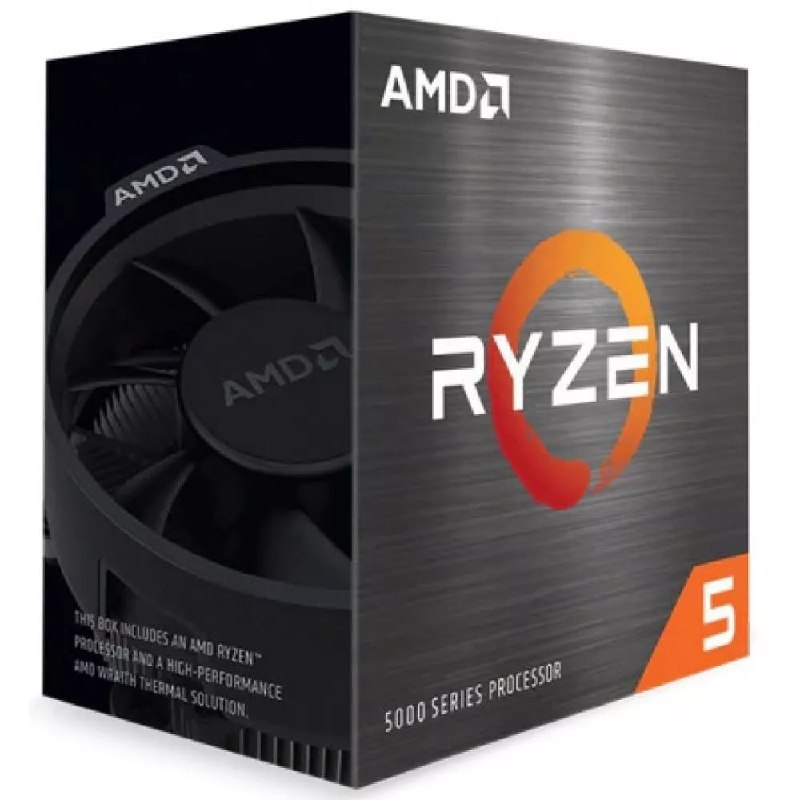 Caixa do processador AMD Ryzen 5 5000 Series com destaque para o modelo e a marca