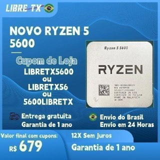 Processador AMD Ryzen 5 5600 com embalagem original e detalhes do modelo