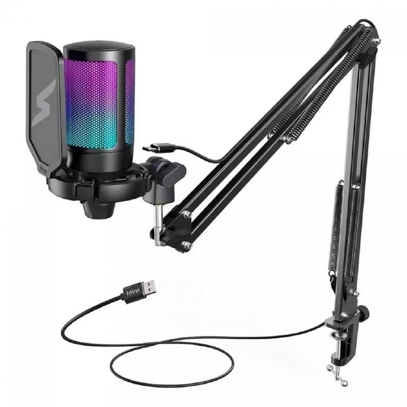 Microfone gamer FIFINE SFM1 RGB USB preto com braço articulado e iluminação colorida