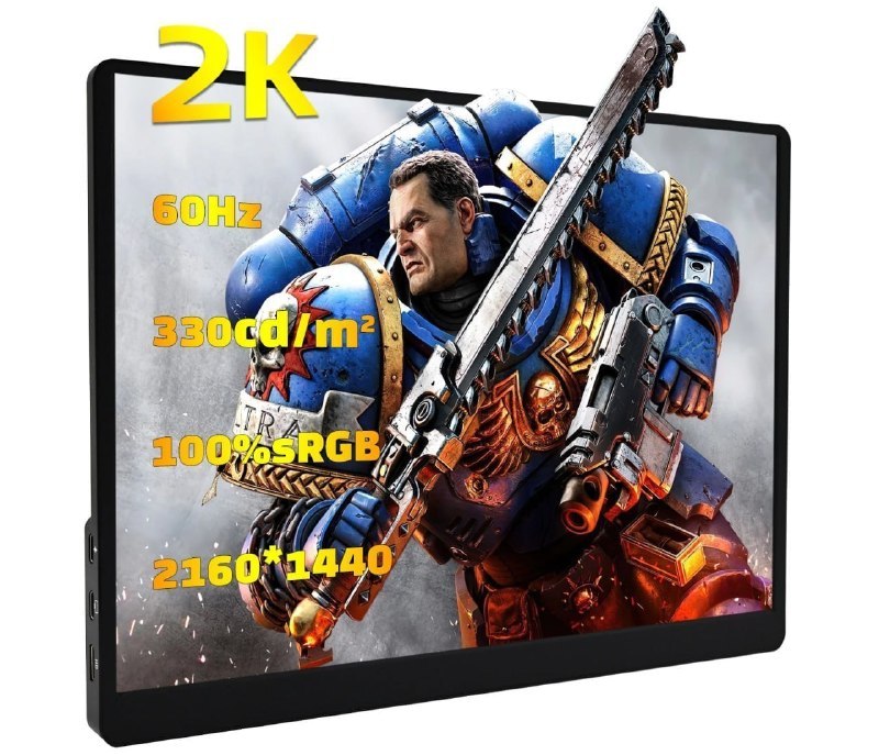 Monitor portátil Zsus 2K de 14 polegadas com resolução 2160x1440, taxa de atualização de 60Hz e design compacto para uso com diversos dispositivos como laptops, consoles e celulares