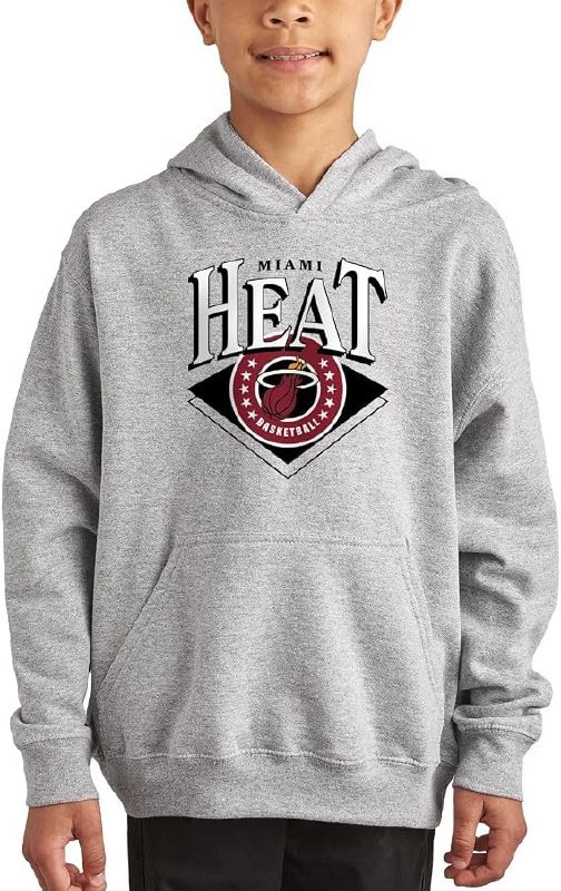 Moletom juvenil NBA Court Classic com capuz de lã, tecido cinza, estampa oficial da NBA no peito e detalhes em vermelho e branco