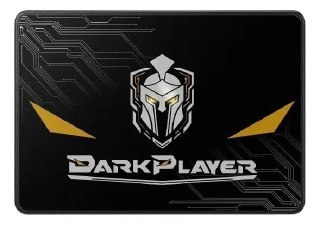SSD Darkplayer Pro de 1TB com interface SATA 3, apresentando um design preto com detalhes em dourado e o logotipo do capacete espartano.