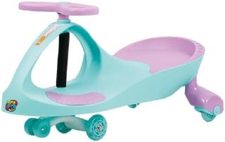 Gira gira car infantil nas cores Tiffany e roxo com luzes coloridas e design de carro