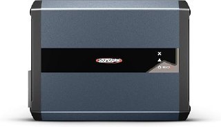 Amplificador Elet. de Audiofreq. 5000.1-2 Evo5 com design preto e detalhes em azul, indicado para sistemas de som de alta potência.
