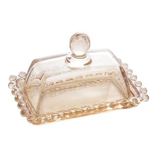 Manteigueira Wolff Pearl em cristal âmbar metalizado com medidas 14cm x 9cm x 8cm