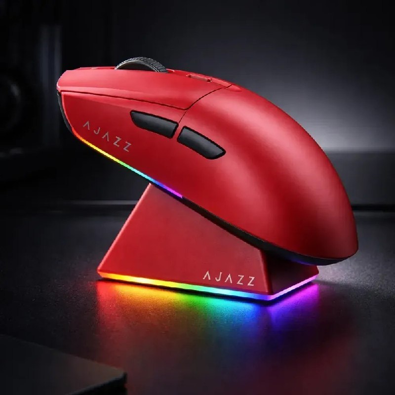 Mouse Gamer Sem Fio AJAZZ AJ139V2 na cor vermelha com design ergonômico e sensor óptico visível