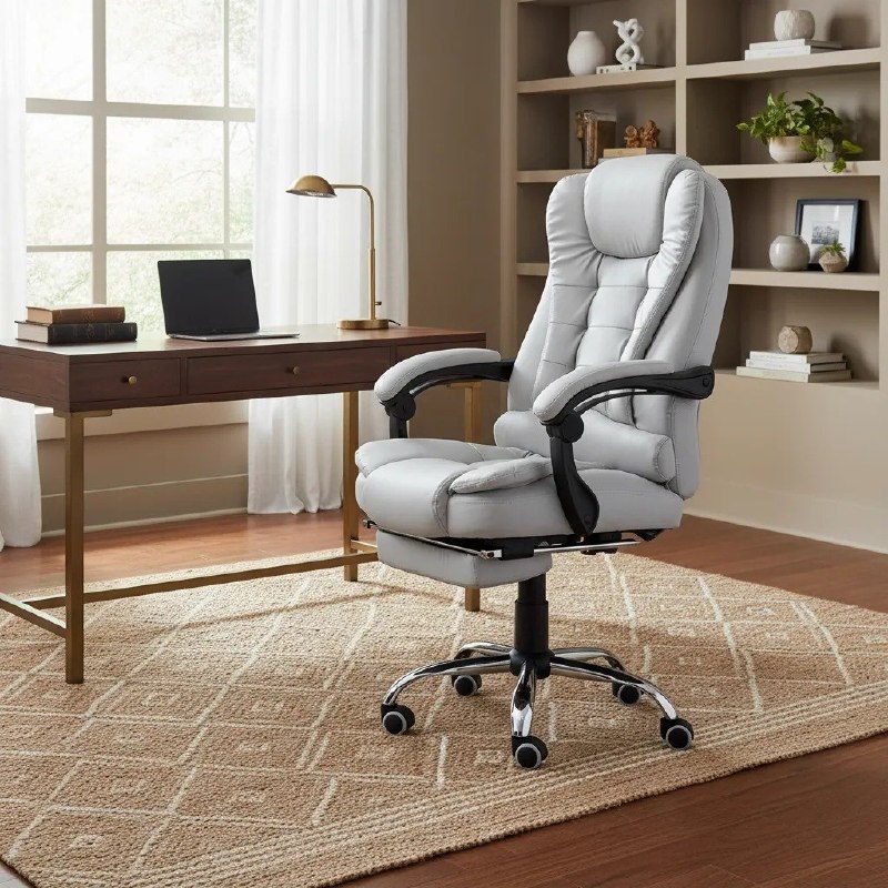 Cadeira ergonômica Python Fly cinza com encosto ajustável, apoio para pés integrado e estrutura estável