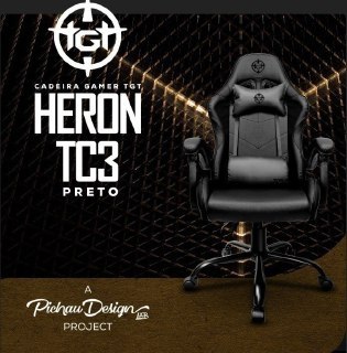 Cadeira gamer TGT Heron TC3 na cor preta, com design ergonômico, apoio lombar e de cabeça ajustáveis, estrutura em aço e rodízios
