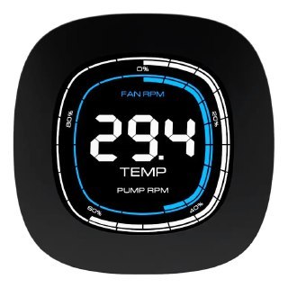 Water Cooler Gamdias GL 240 Digital na cor preta com display digital mostrando 29.4°C, iluminação ARGB azul e design compacto para instalação em PCs