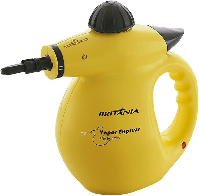Britânia Vapor Express 1000W na cor amarela, higienizador a vapor para garrafas e utensílios domésticos