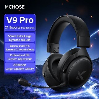 Headset gamer Mchose V9 Pro com design ergonômico, drivers de 55mm e fio preto