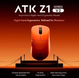 Mouse ergonômico assimétrico ATK Z1 V2 Ultimate para mão direita, com design assimétrico e acabamento fosco em tom escuro