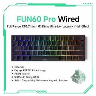 Teclado magnético Akko Fun60 Pro preto com switches Hall Effect, layout compacto e teclas shine-through