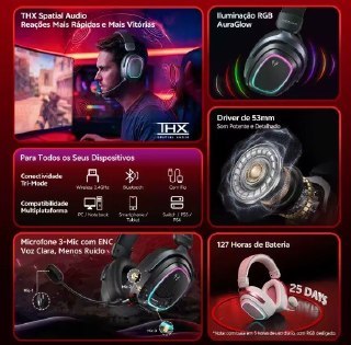 Headset QCY Heroad GT2 H5GMA com design moderno em preto e detalhes em azul, apresentando microfone com ANC e controle de volume integrado