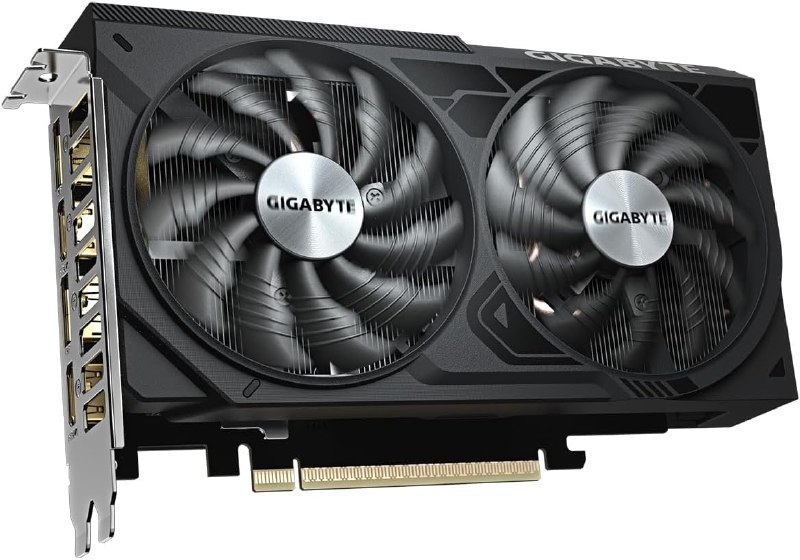 Placa de vídeo Gigabyte RTX 5050 Windforce OC com 8GB GDDR6, design preto e dissipadores de calor em destaque