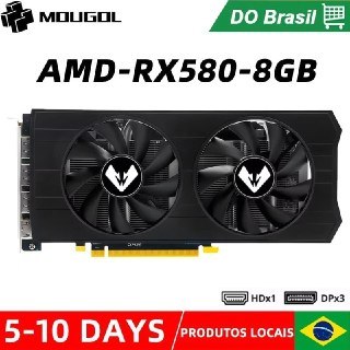 Placa de vídeo AMD RX 580 com 8GB de memória GDDR5 e design robusto com dissipadores metálicos