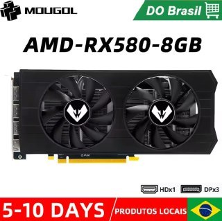 Placa de vídeo AMD RX580 com 8GB de memória GDDR5, design preto com duas ventoinhas