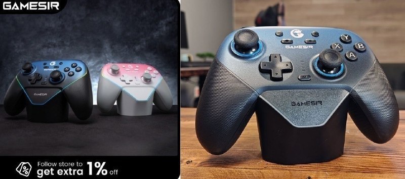 Controle Gamesir Super Nova com dock sem fio, gatilhos Hall Effect, giroscópio e faceplate removível