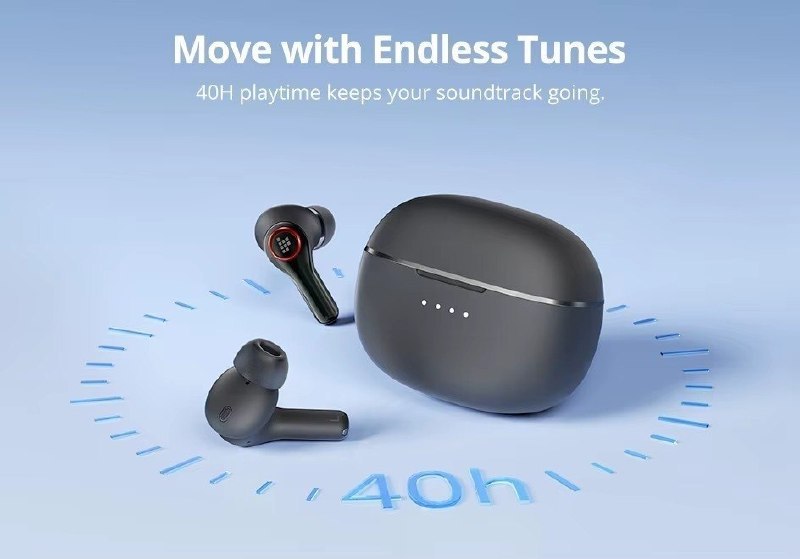 Fone de ouvido sem fio Tronsmart Sounfii com cancelamento de ruído ANC e áudio Hi-Res, na cor preta