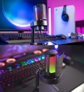 Microfone Fifine A8 Condensador USB com design compacto e ajuste de volume integrado, ideal para gravações e streams