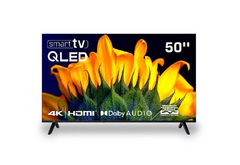 Smart TV HQ QLED 50 polegadas com tela 4K, design moderno e suporte para apps como Netflix e YouTube