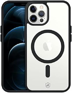 Capa case preta para iPhone 12 Pro Max com suporte magnético MagSafe, mostrando recortes para câmeras e botões