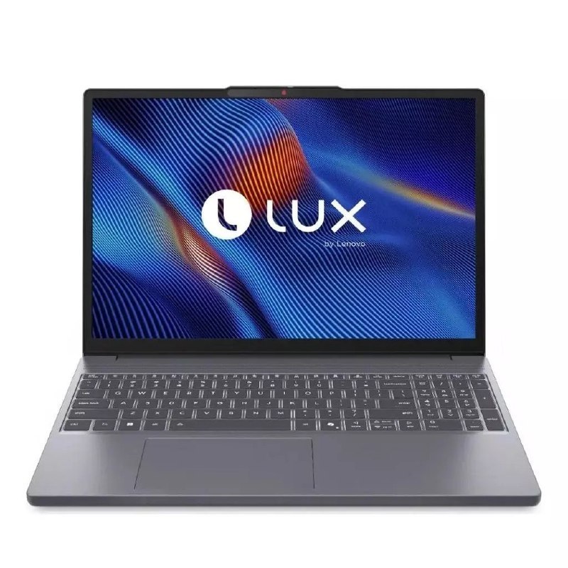 Notebook Lenovo IdeaPad Slim 3 com tela aberta exibindo o logotipo 'Lenovo' e design slim em tom azul