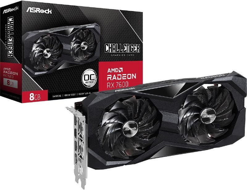 Placa de vídeo ASRock Radeon RX 7600 Challenger OC com 8GB GDDR6, design preto e cooler integrado