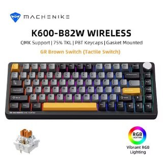 Teclado mecânico sem fio Machenike K600-B82W com teclas PBT, switches GR Brown e iluminação RGB vibrante