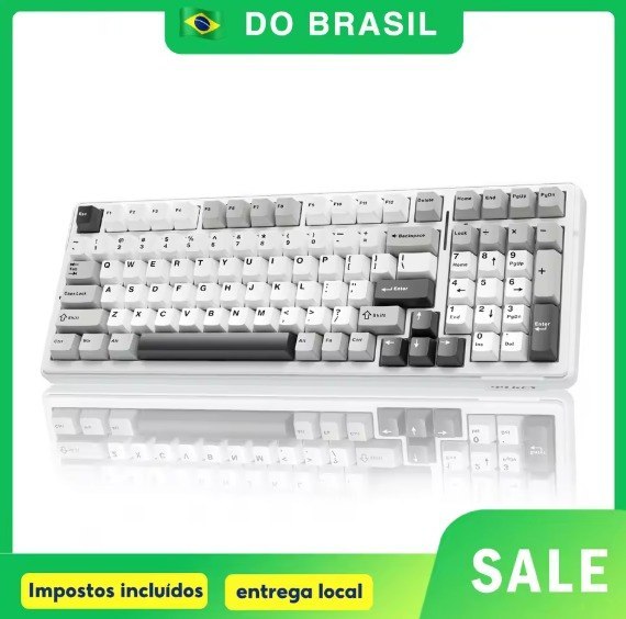 Teclado mecânico Aula F99 na cor branca e cinza com layout compacto, teclas retroiluminadas e estrutura robusta