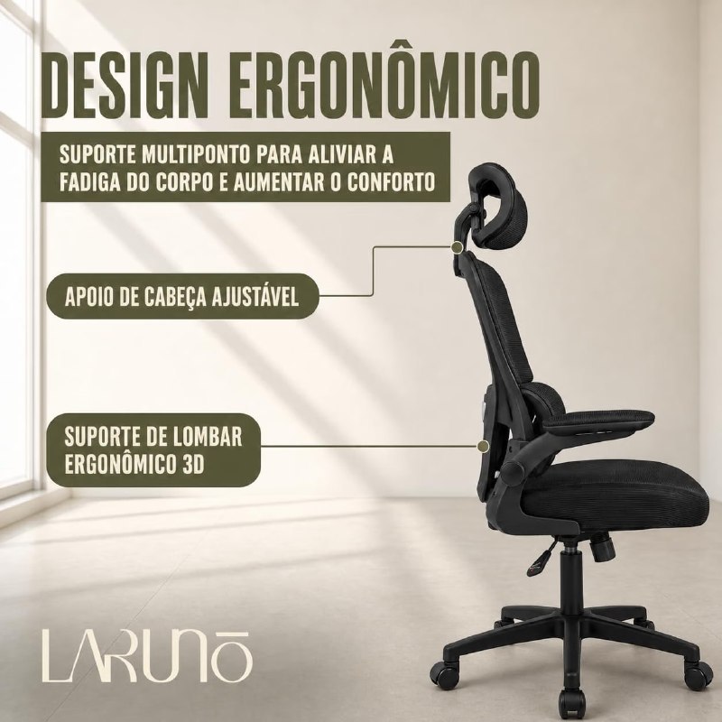 Cadeira de Escritorio Mesh Laruno com Apoio Lombar e de Cabeca