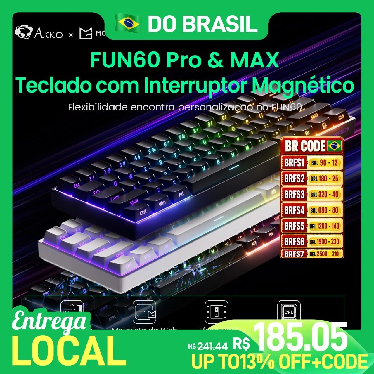 Teclado Mecânico Magnético MonsGeek Akko Fun60