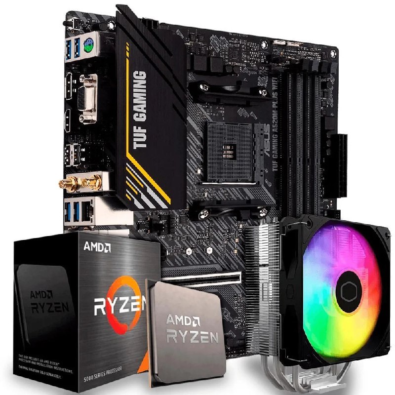 Kit Upgrade AMD Ryzen 7 5700X + Placa Mãe A520 + Air Cooler ARGB