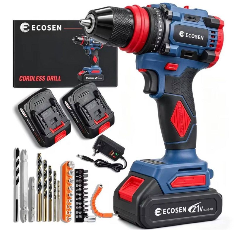 Furadeira Parafusadeira Brushless 21V Ecosen com Kit Completo