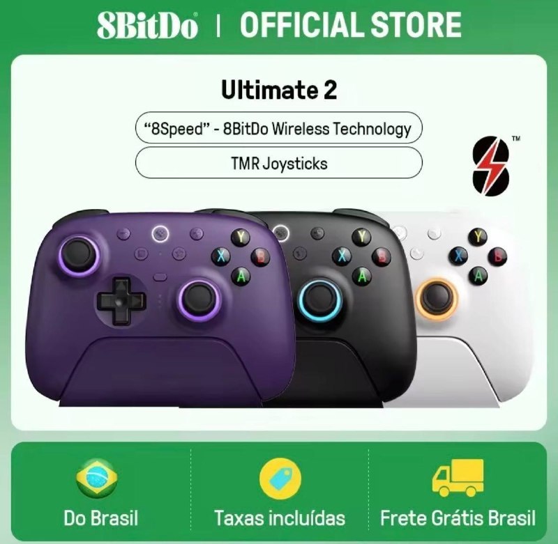 Controlador de jogos sem fio 8BitDo Ultimate 2 para PC e Android com joysticks TMR, gatilhos comutáveis, controle de movimento, 8 velocidades