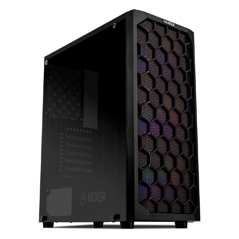 Gabinete Gamer Mancer Hexer Rainbow Mid-Tower Lateral de Vidro